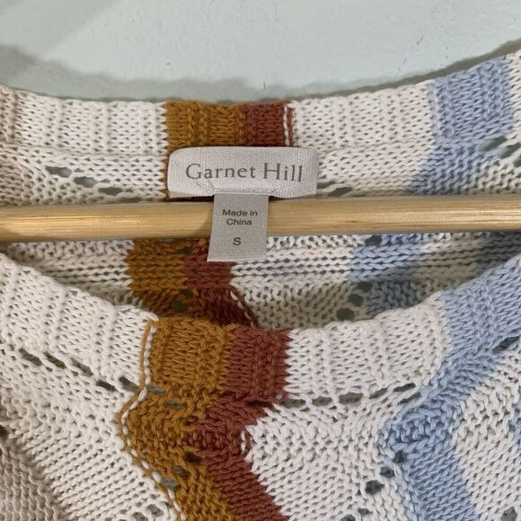 Garnet Hill Crochet Dolman Knit Sweater S Multicolor Striped Linen Blend Boxy - Picture 6 of 8